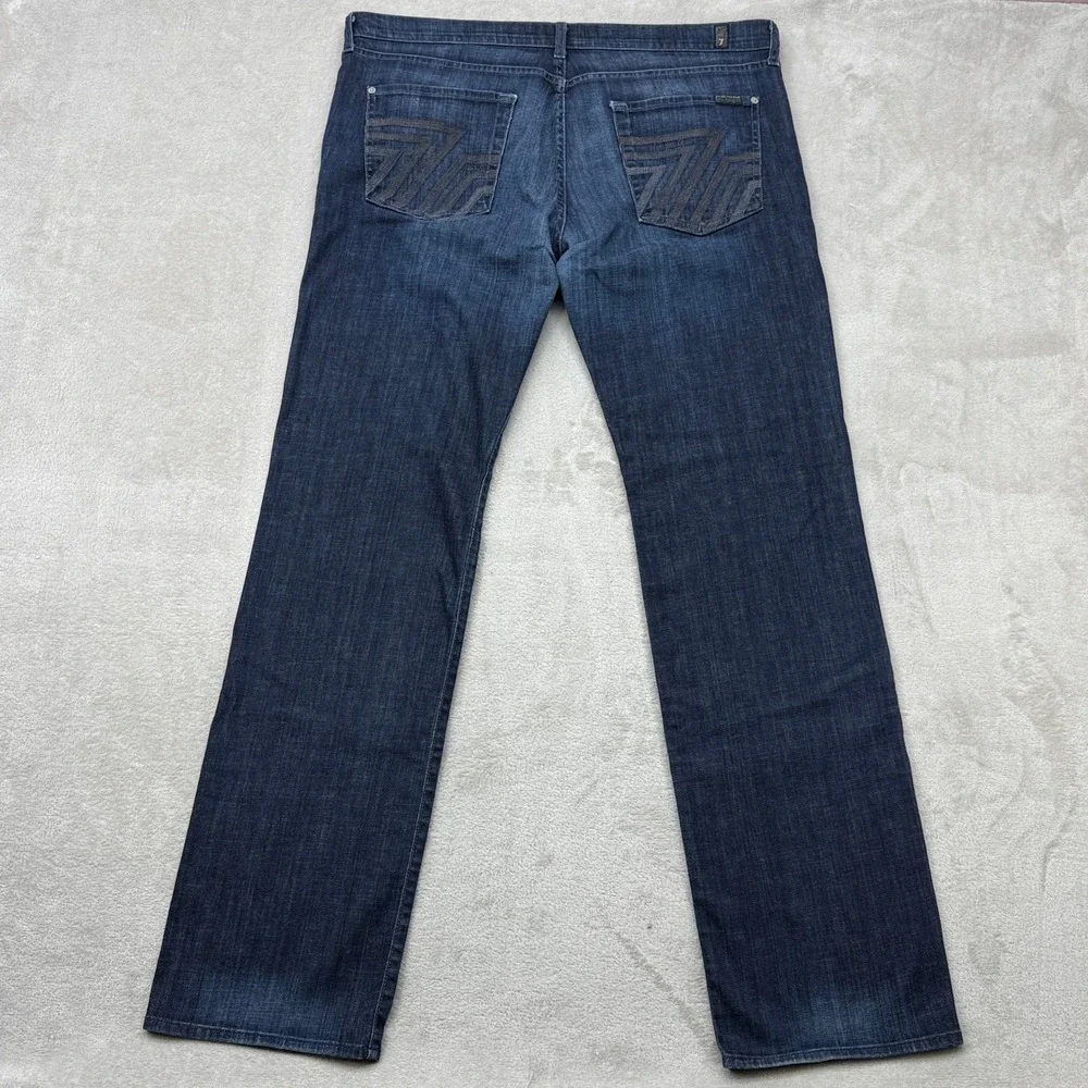 7 For All Mankind Standard Fit Jeans Mens 38 Blue Straight Leg Button Fly Preppy - Picture 4 of 12